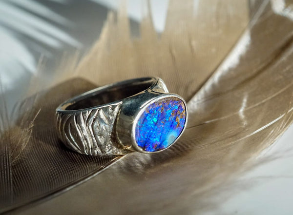 Eleanor Dean Silver Handmade Band & Boulder Opal Ring