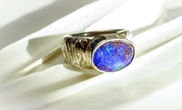 Eleanor Dean Silver Handmade Band & Boulder Opal Ring