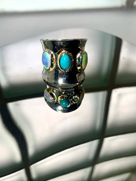 Eleanor Dean Silver Handmade Opal & Turquoise Ring