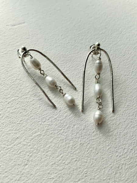 Eleanor Dean Handmade Silver & Pearl Arch Earrings