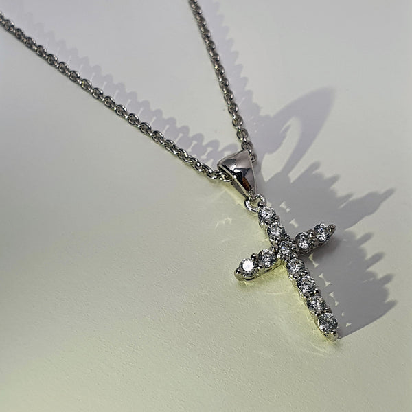 Gaudi Silver CZ Cross Necklace