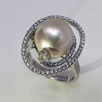 Alicia Mai Pearl and Silver Cocktail Ring