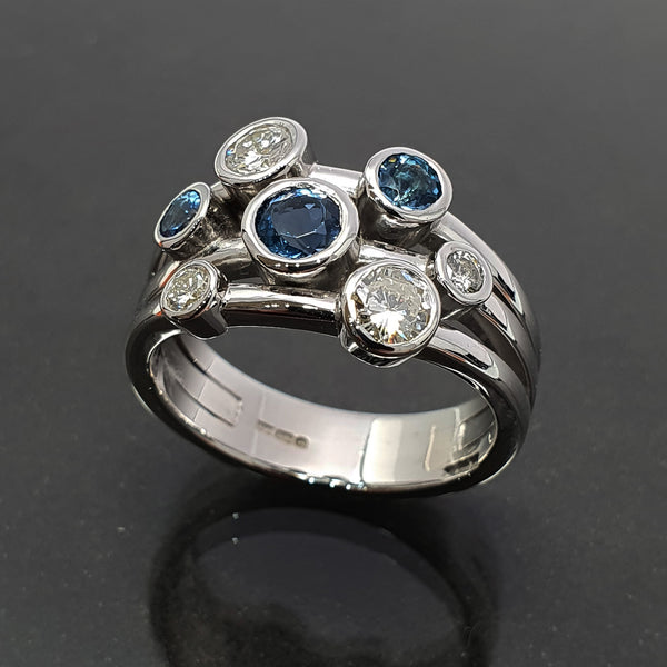 Aquamarine and Diamond Bubble Ring