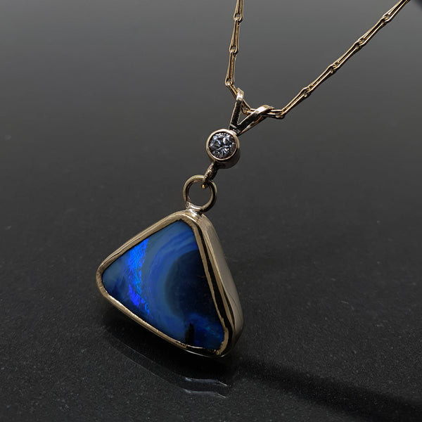Eleanor Dean Gold, Boulder Opal and Diamond Handmade Necklace