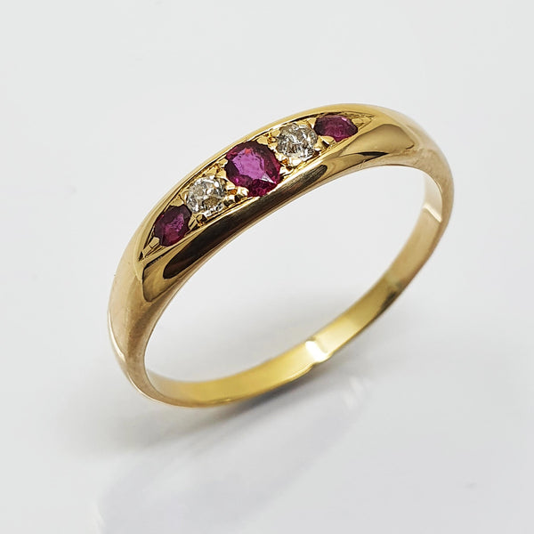 Victorian-style Ruby and Diamond Five Stone Ring