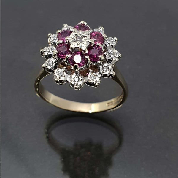 Ruby and Diamond Tiered Cluster Ring