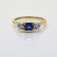 Sapphire and Diamond Three Stone Ring