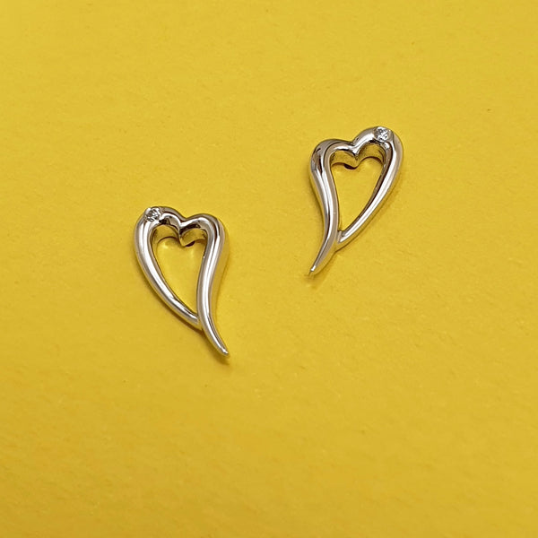 Silver and Diamond Trilliance Stud Heart Earrings