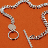 Silver Curb Link Bracelet with T-Bar and Disc