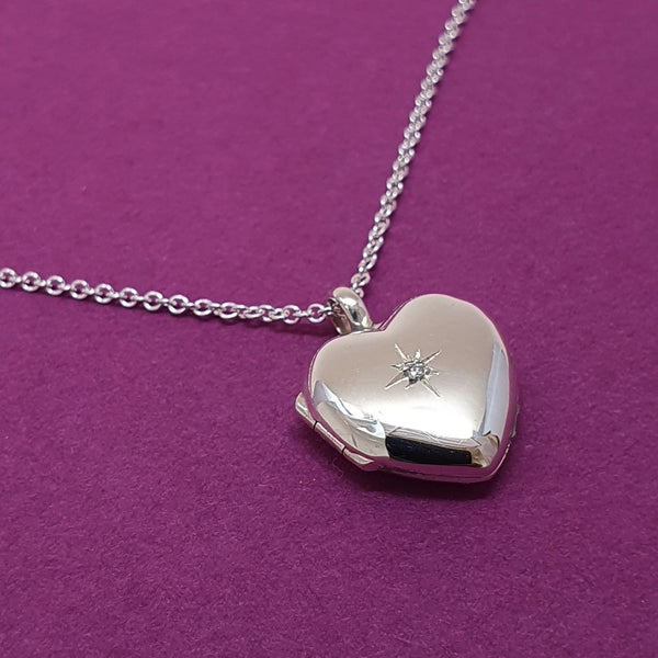 Silver and Diamond Heart Locket Necklace