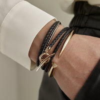 Shaun Leane Silver Quill Black Leather Wrap Bracelet