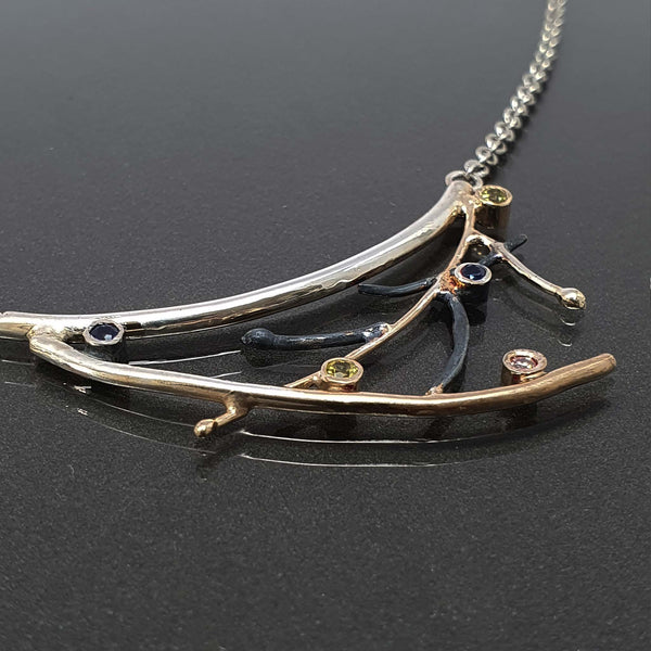 Eleanor Dean Silver & Multi-gem Handmade 'Twig' Necklace
