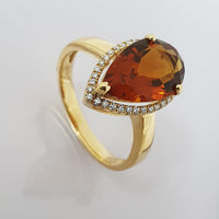 Citrine and Diamond Halo Cluster Ring