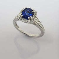 Sapphire and Diamond Cushion Cluster Ring