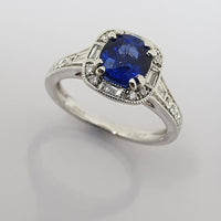 Sapphire and Diamond Cushion Cluster Ring